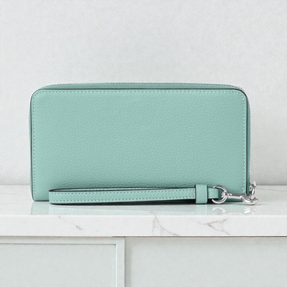 Coach Long Zip Around Leather Wallet in Faded Blue C4451 - Picture 2 of 3